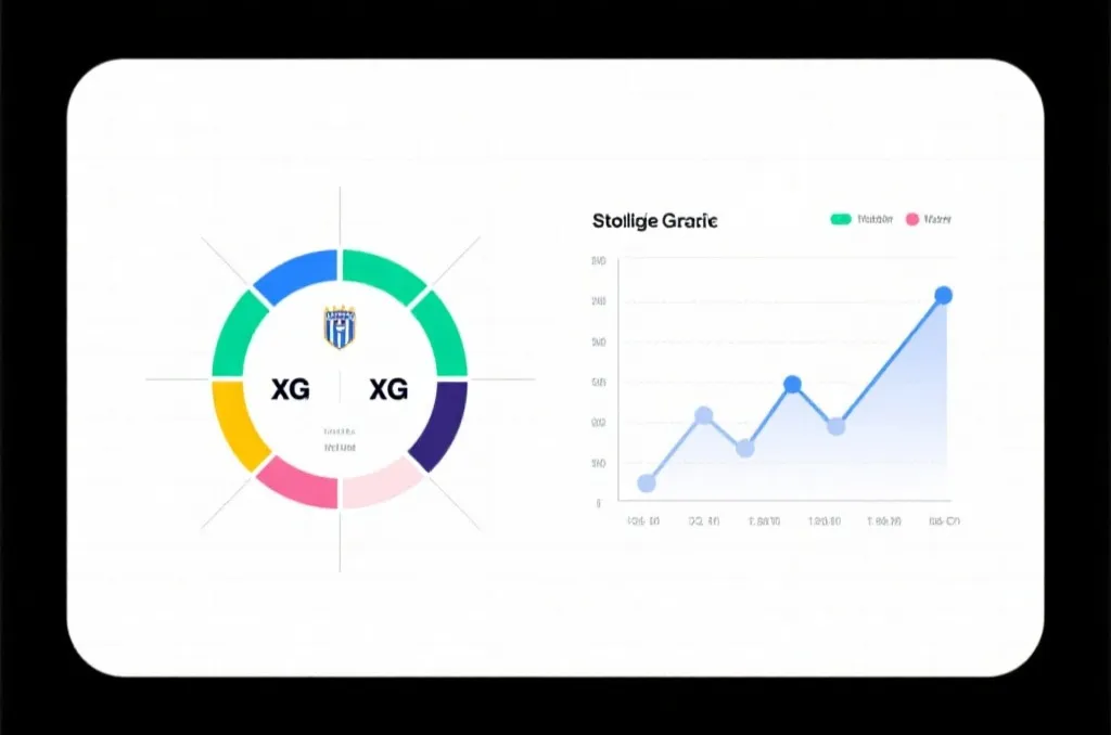 滚动xG差折线图与雷达图组合的简洁可视化示例